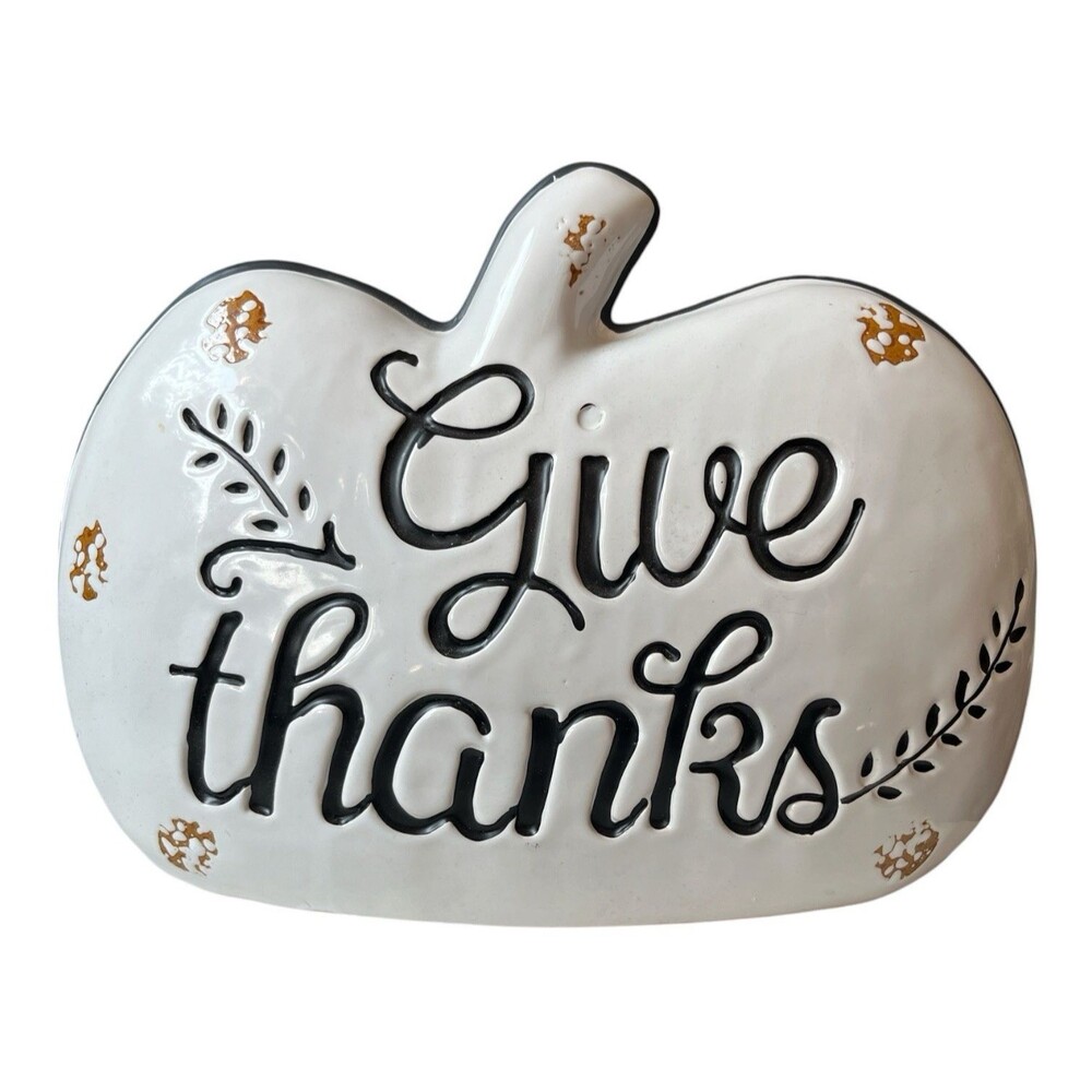 Robert Stanley Ceramic Pumpkin Give Thanks  Thanksgiving Fall Decor 11 x 8"